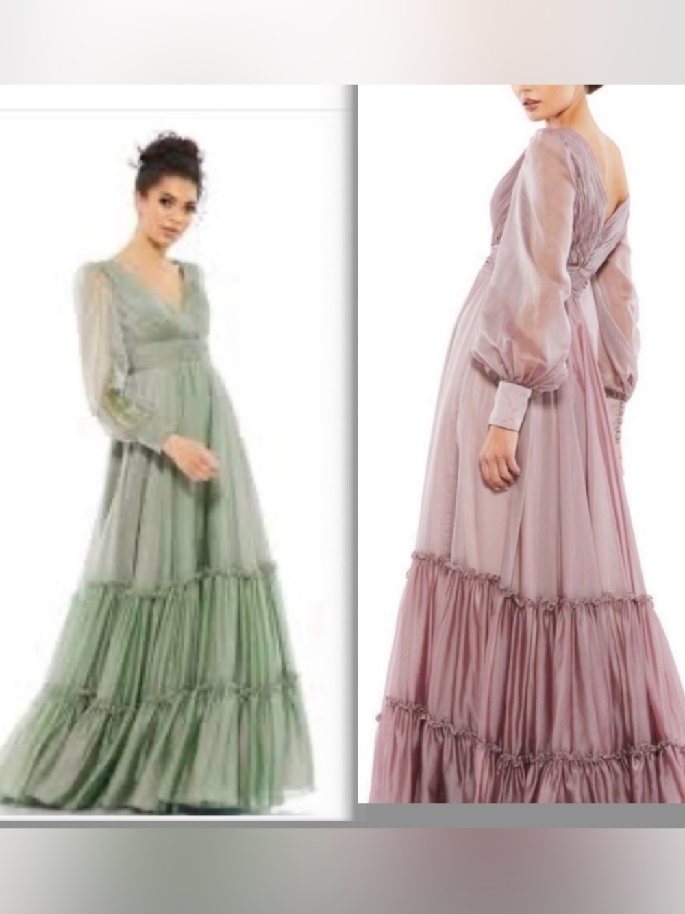 MacDuggal Peasant Skirt V-Neck long s
sleeves imperial waist formal gown Dress